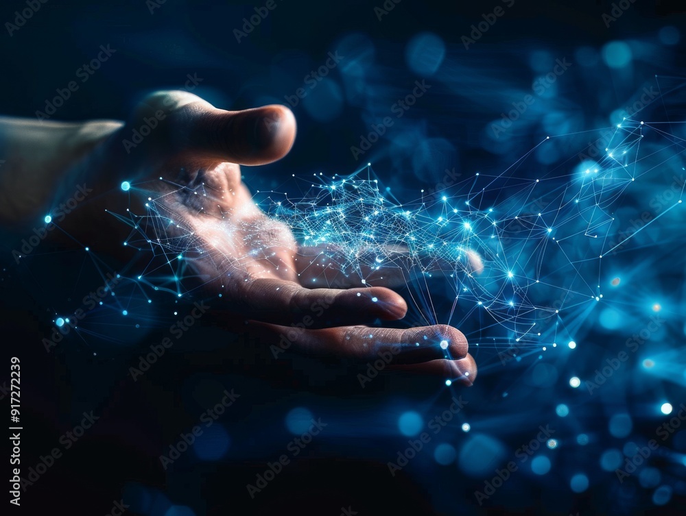 Futuristic Hand Holding a Glowing Digital Web: Capturing the Essence of Innovation, Connectivity, and Technology Integration in a Modern Business Environment. Futuristic Hand Holding a Glowing Digital Web: Capturing the Essence of Innovation, Connectivity, and Technology Integration in a Modern Business Environment.