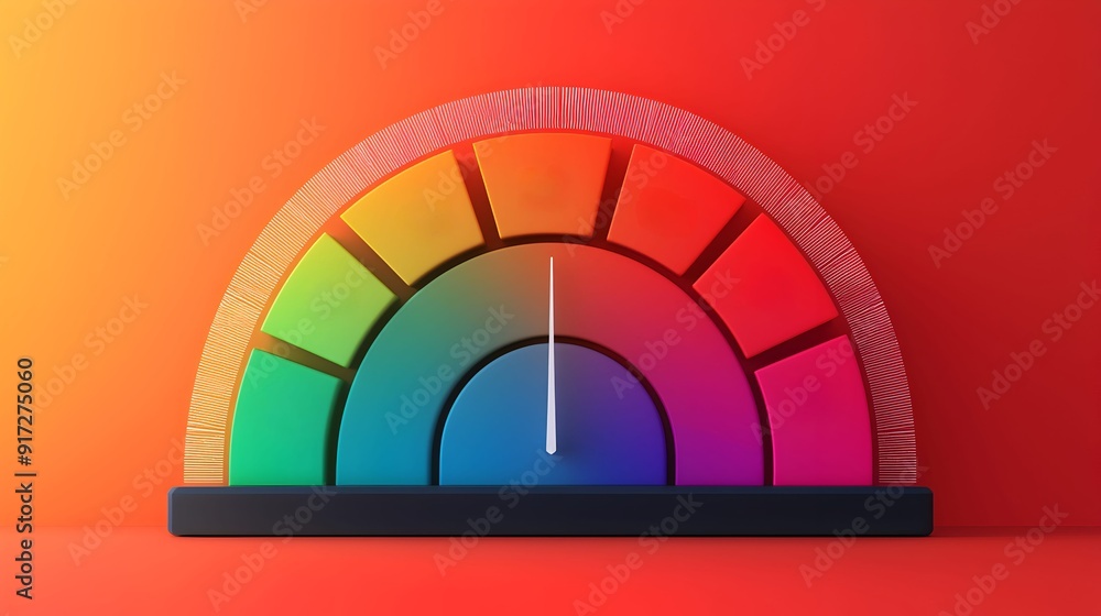 Colorful Speedometer on Red Background. Colorful Speedometer on Red Background.