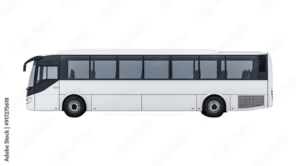 Modern white bus designed for passenger transport on urban or rural routes, showcasing a sleek and aerodynamic design, isolated on transparent background. Modern white bus designed for passenger transport on urban or rural routes, showcasing a sleek and aerodynamic design, isolated on transparent background.