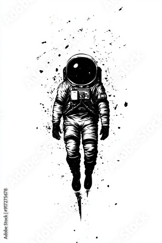 Astronaut on his back in his space suit - isolated illustration on transparent background - modified by IA