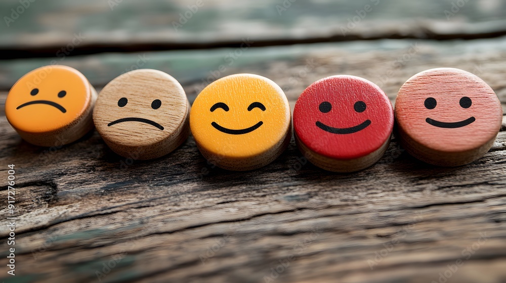 Hand-chosen smiley face icon on a wooden circle Hand-chosen smiley face icon on a wooden circle