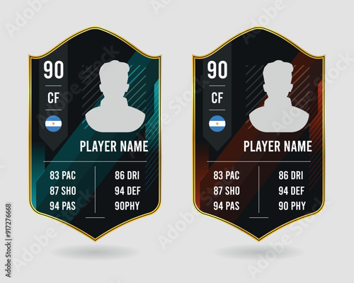 Set of sports news card for soccer or football game, Football player rating card, Soccer individual performance card.