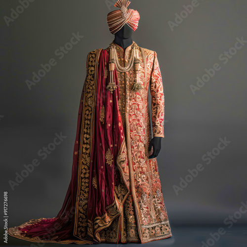 indian groom traditional dress or sherwani in hanger photo