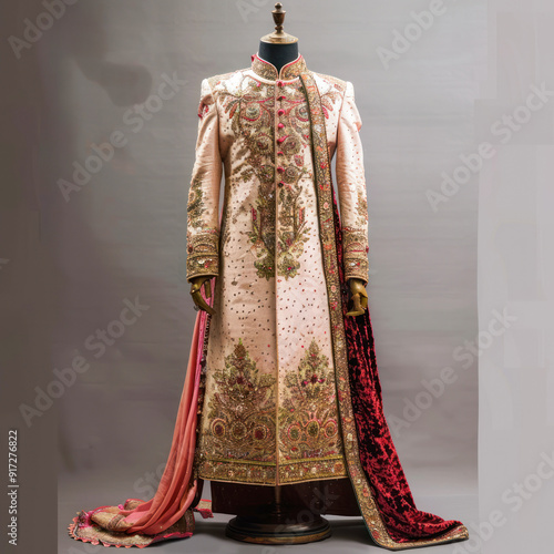 indian groom traditional dress or sherwani in hanger photo