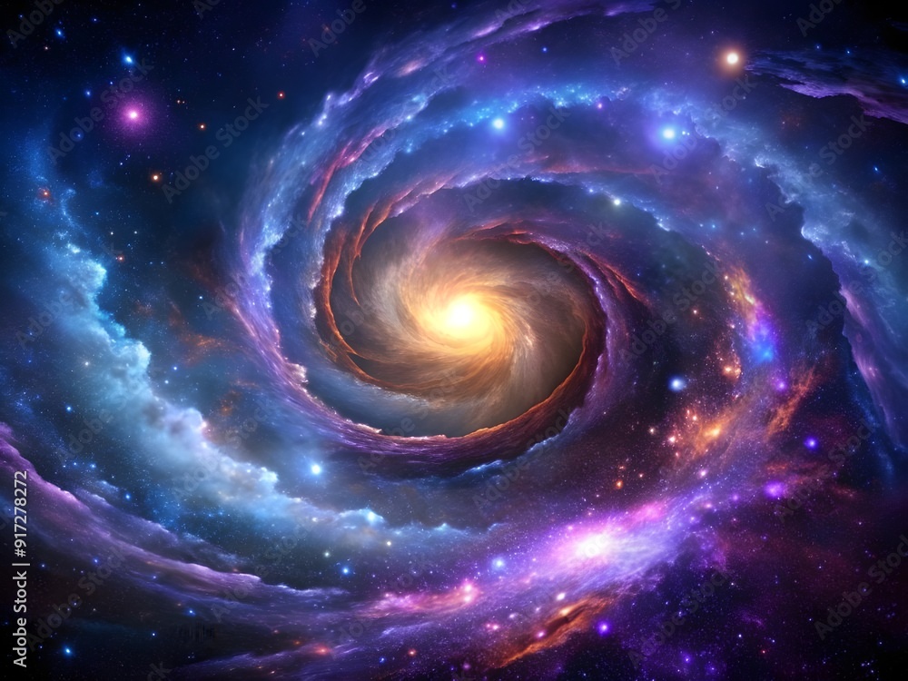 Obraz premium Galactic Vortex: Swirling Stars, Cosmic Dust, and Vibrant Nebula Art in Deep Space