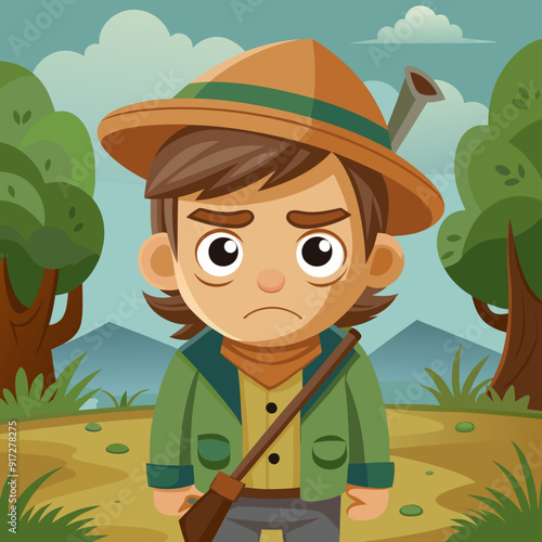 Hunters losers. Cartoon illustration of a hunters with a sad expression