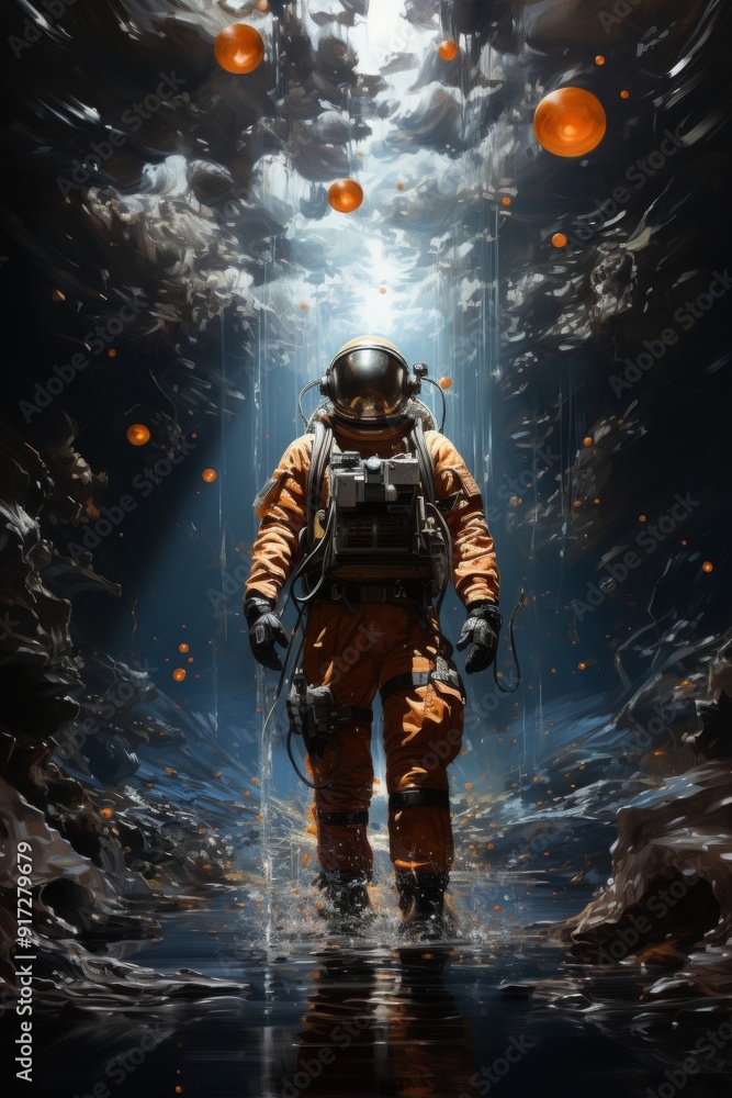 Fototapeta premium Futuristic Astronaut Explorations in Deep Space and Alien Worlds.