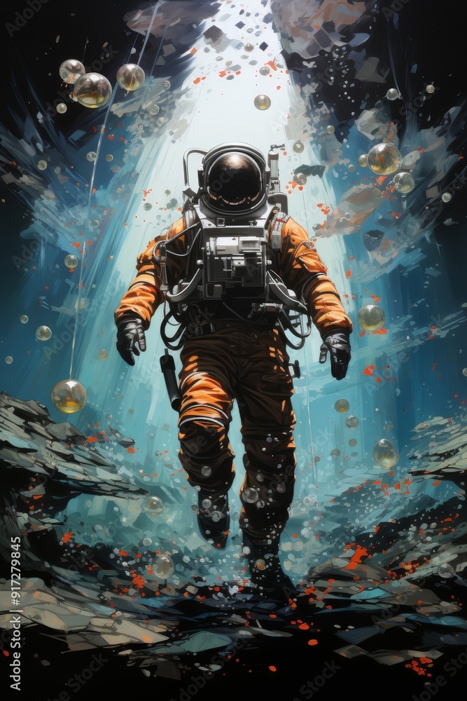 Fototapeta premium Futuristic Astronaut Explorations in Deep Space and Alien Worlds.