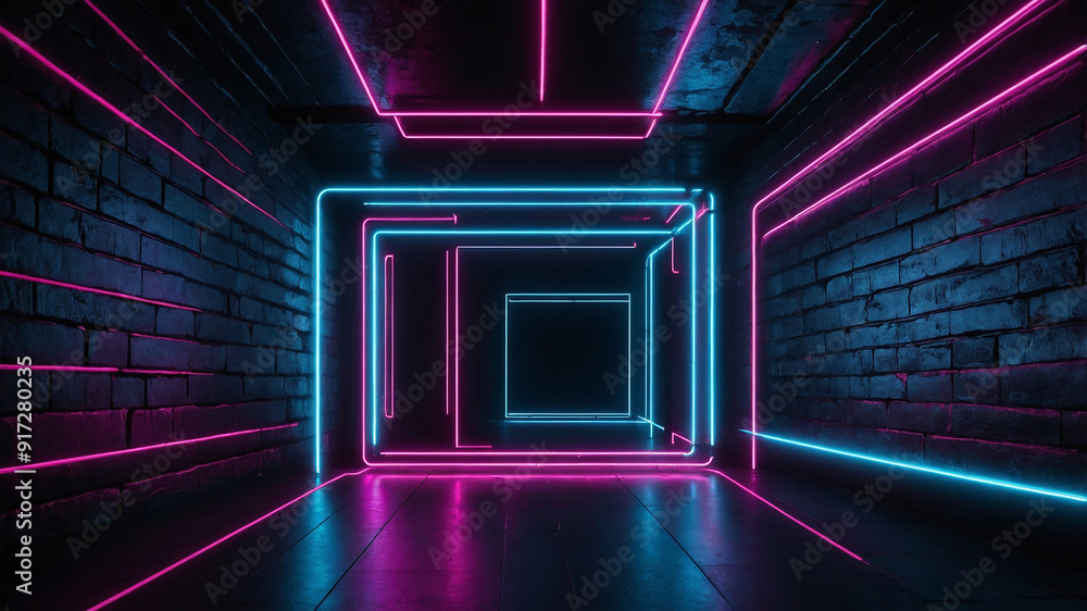 Futuristic neon-lit tunnel with magenta and cyan light creating a vibrant and immersive visual experience. Futuristic neon-lit tunnel with magenta and cyan light creating a vibrant and immersive visual experience.