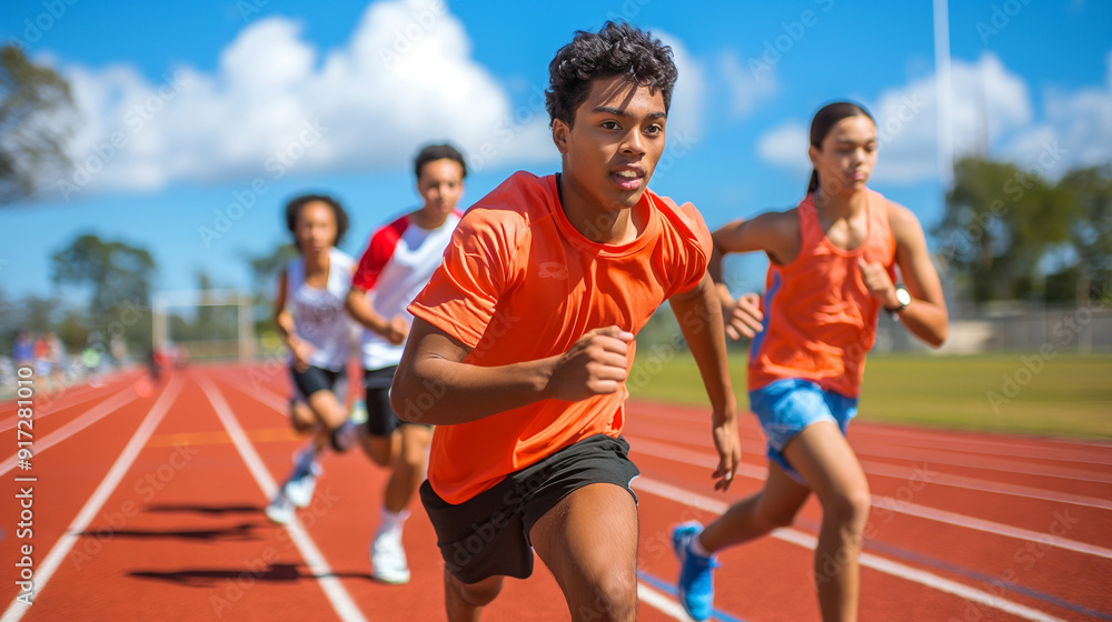 Fototapeta premium Student Athlete: Student athletes in action during sports practice or events with space for motivational quotes