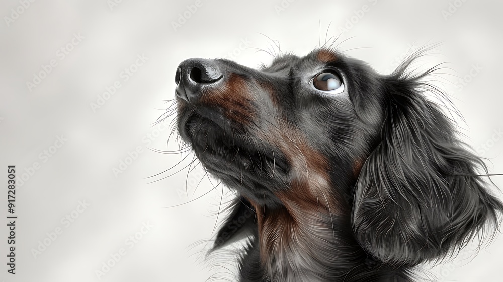 Detailed Pencil Portrait of Dachshund Looking Upwards Detailed Pencil Portrait of Dachshund Looking Upwards