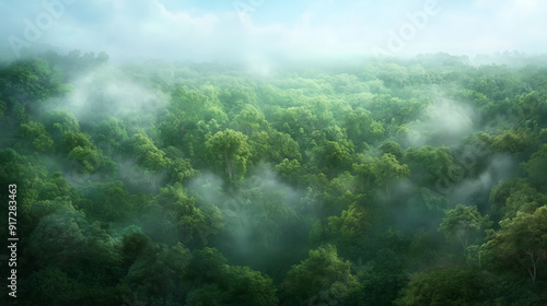 Wallpaper Mural Misty rainforest canopy with dense green trees Torontodigital.ca