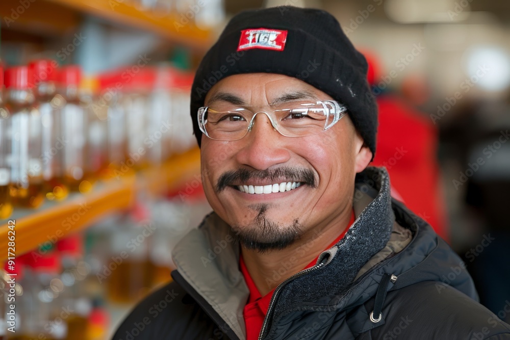 Smiling Individual in Winter Attire at a Well-Stocked Retail Space During Daytime Smiling Individual in Winter Attire at a Well-Stocked Retail Space During Daytime
