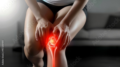 Woman with severe inflammatory knee pain clutching her knee.