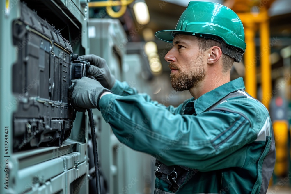 Skilled Technician Working on Complex Machinery in Modern Industrial Facility During Daylight Hours Skilled Technician Working on Complex Machinery in Modern Industrial Facility During Daylight Hours