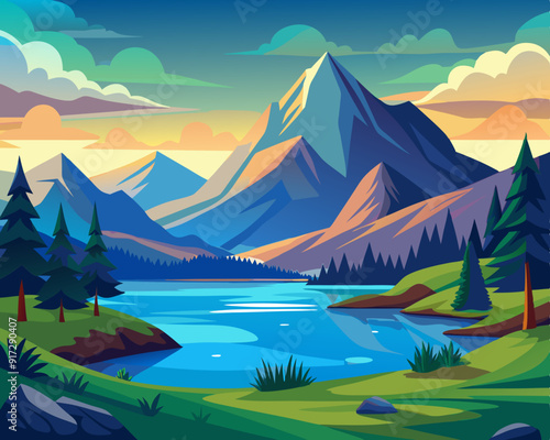 Beauty landscape with lake and mountain 