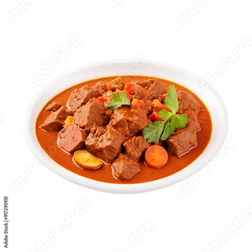 A bowl of Spicy beef curry & beef vindaloo isolated on a transparent background by AI generative