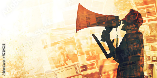 Creative Image Person Holding a Megaphone and Making an Announcement, , announcement, public speaking, communication, loudspeaker