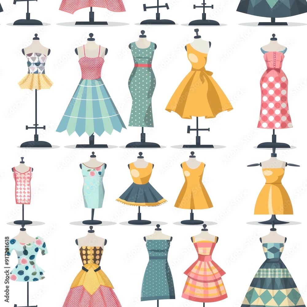 Fototapeta premium Collection of Dresses on Mannequins.