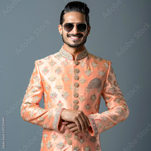 Young handsome indian man in traditional wear photo