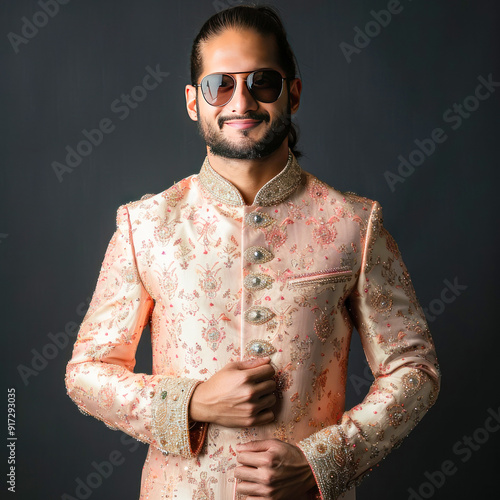 Young handsome indian man in traditional wear photo