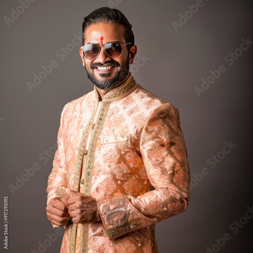 Young handsome indian man in traditional wear photo