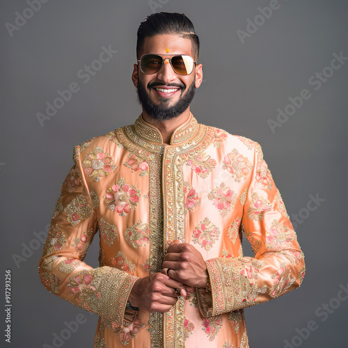 Young handsome indian man in traditional wear photo