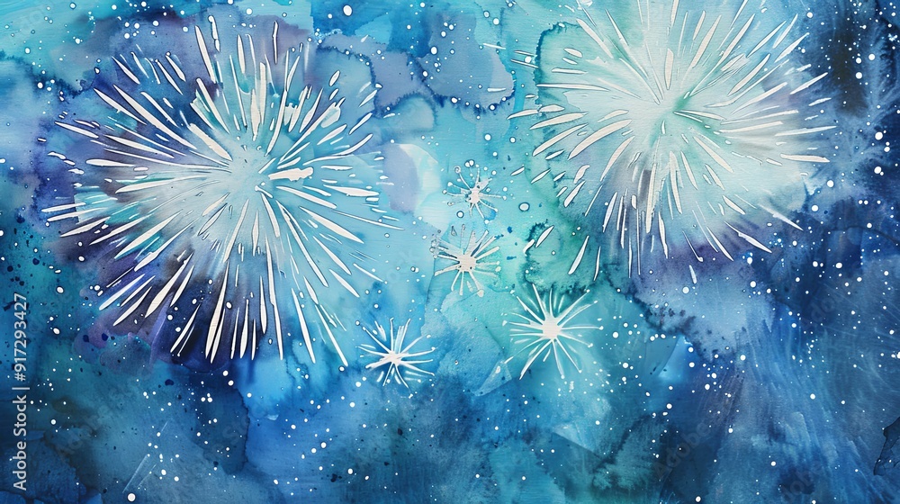 Fototapeta premium A vibrant watercolor painting of colorful fireworks lighting up the night sky, capturing their beauty and energy