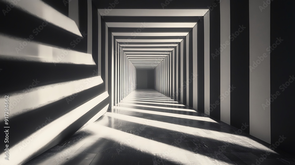 Black and White Striped Hallway with Light Streaks Black and White Striped Hallway with Light Streaks