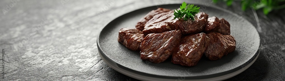 Deliciously cooked meat served on a plate, showcasing its rich color and texture. Perfect for culinary and food-related content.