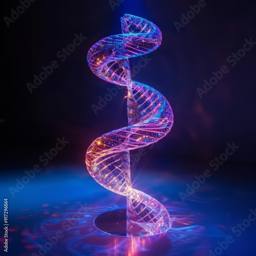 3D holographic double helix with vibrant glow, DNA, innovative genetics photo