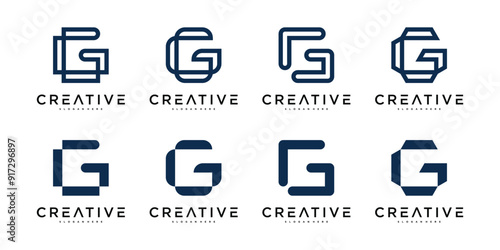 Set of abstract letter G logo design template. Premium Vector