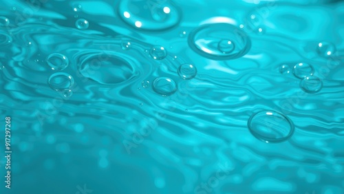 An underwater abstract scene, bubbles floating in a swirling vortex of rippling water, shimmering particles suspended in a deep teal blue pool, liquid motion and energy, dreamy aquatic textures