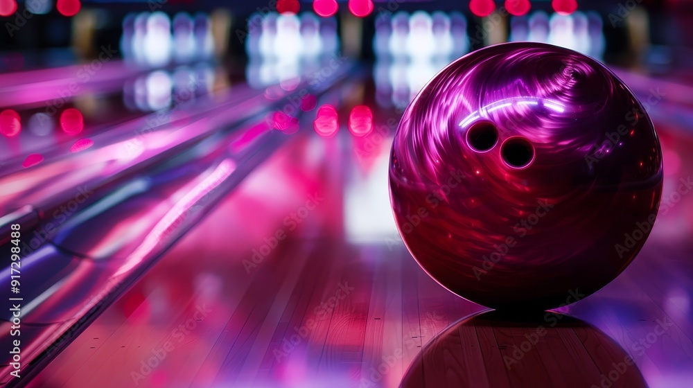 Naklejka premium A bowling ball is sitting on a bowling lane
