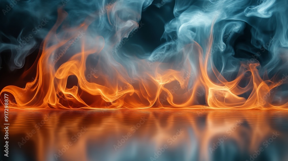 Fototapeta premium Fire and smoke reflection on water, abstract
