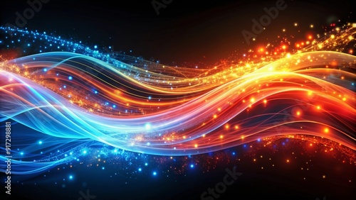 Vibrant Curved Light Streaks in Blue and Orange Creating a Dynamic Abstract Pattern