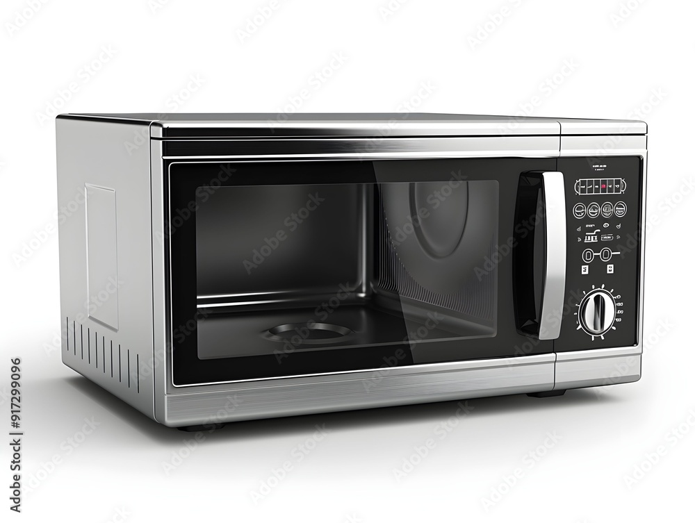 Obraz premium Modern stainless steel microwave oven with digital controls on kitchen countertop