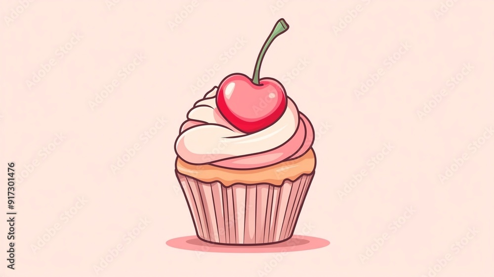 pink cherry cupcake illustration pink cherry cupcake illustration