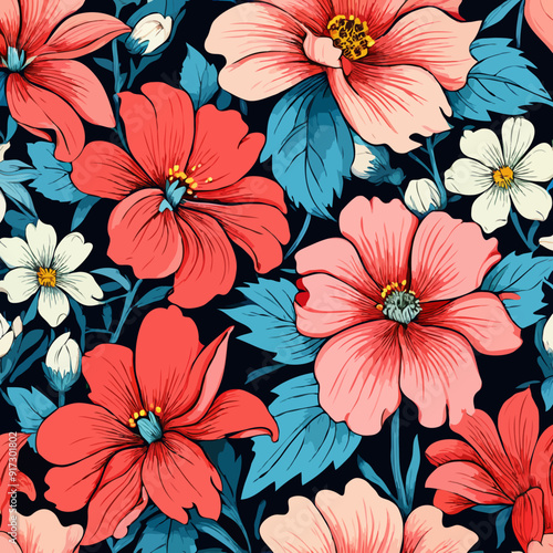 Wallpaper Mural Vector illustration of a seamless floral pattern with cute birds in spring for Wedding, anniversary, birthday and party. Design for banner, poster, card, invitation and scrapbook Torontodigital.ca