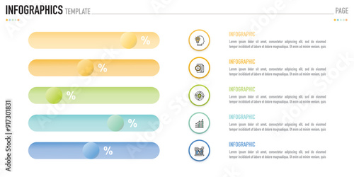 Gantt chart infographic template or element with 5 process, step, option, colorful bar, arrow, minimal, modern style for sale slide, planner, workflow, roadmap, web