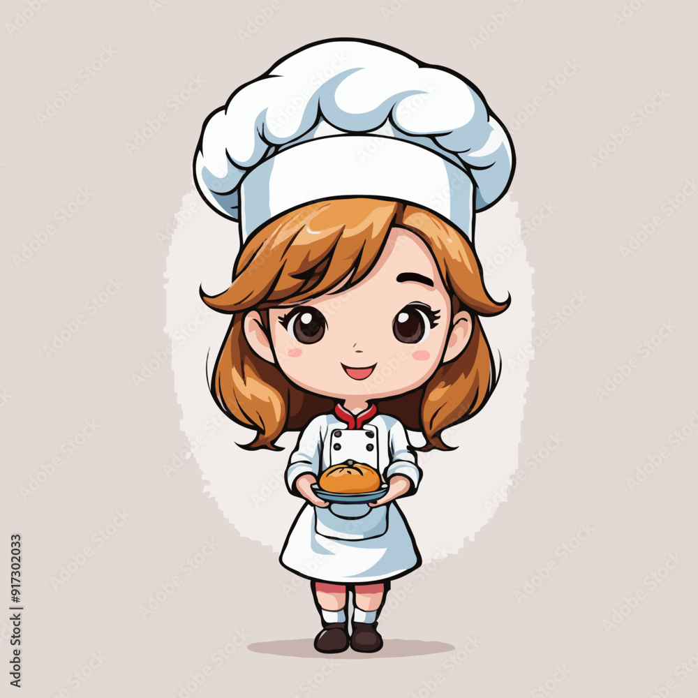 Chef girl cooking vegetables in a pan. Vector illustration of a cartoon character. Chef girl cooking vegetables in a pan. Vector illustration of a cartoon character.