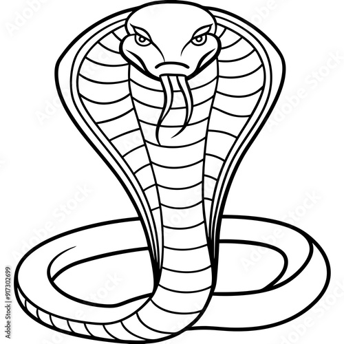 Detailed Line Art of a Cobra Snake