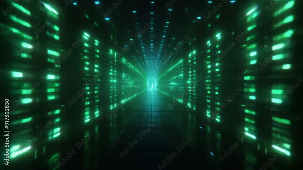 Futuristic hallway with glowing green lights, creating a digital atmosphere. Perfect for technology and sci-fi projects. Futuristic hallway with glowing green lights, creating a digital atmosphere. Perfect for technology and sci-fi projects.