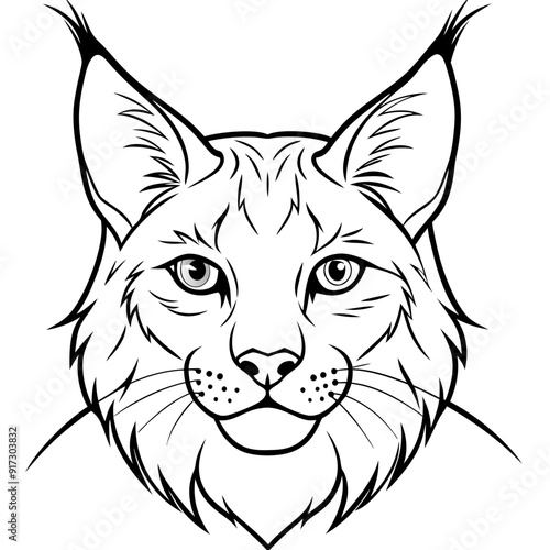 Detailed Line Art Illustration of a Lynx