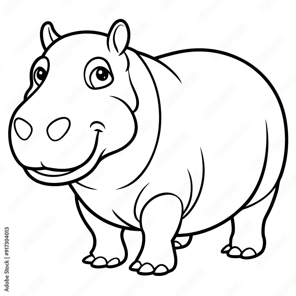 Fototapeta premium Detailed Line Art of a Hippopotamus