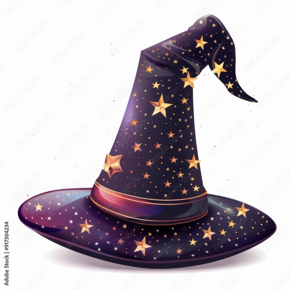 A magicians hat with stars, classic magic element, cartoon style, colorful, isolated on white background A magicians hat with stars, classic magic element, cartoon style, colorful, isolated on white background