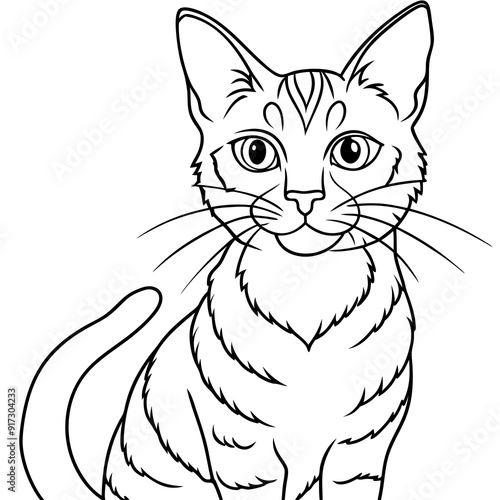 Detailed Line Art Illustration of a Cat