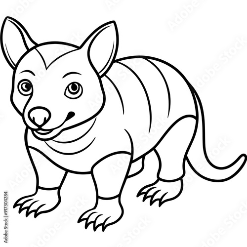 Detailed Line Art of a Tasmanian Devil