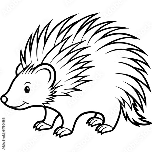 Detailed Line Art of a Porcupine