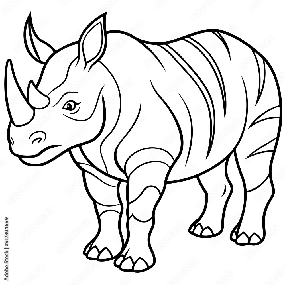 Detailed Line Art of a Rhinoceros Detailed Line Art of a Rhinoceros